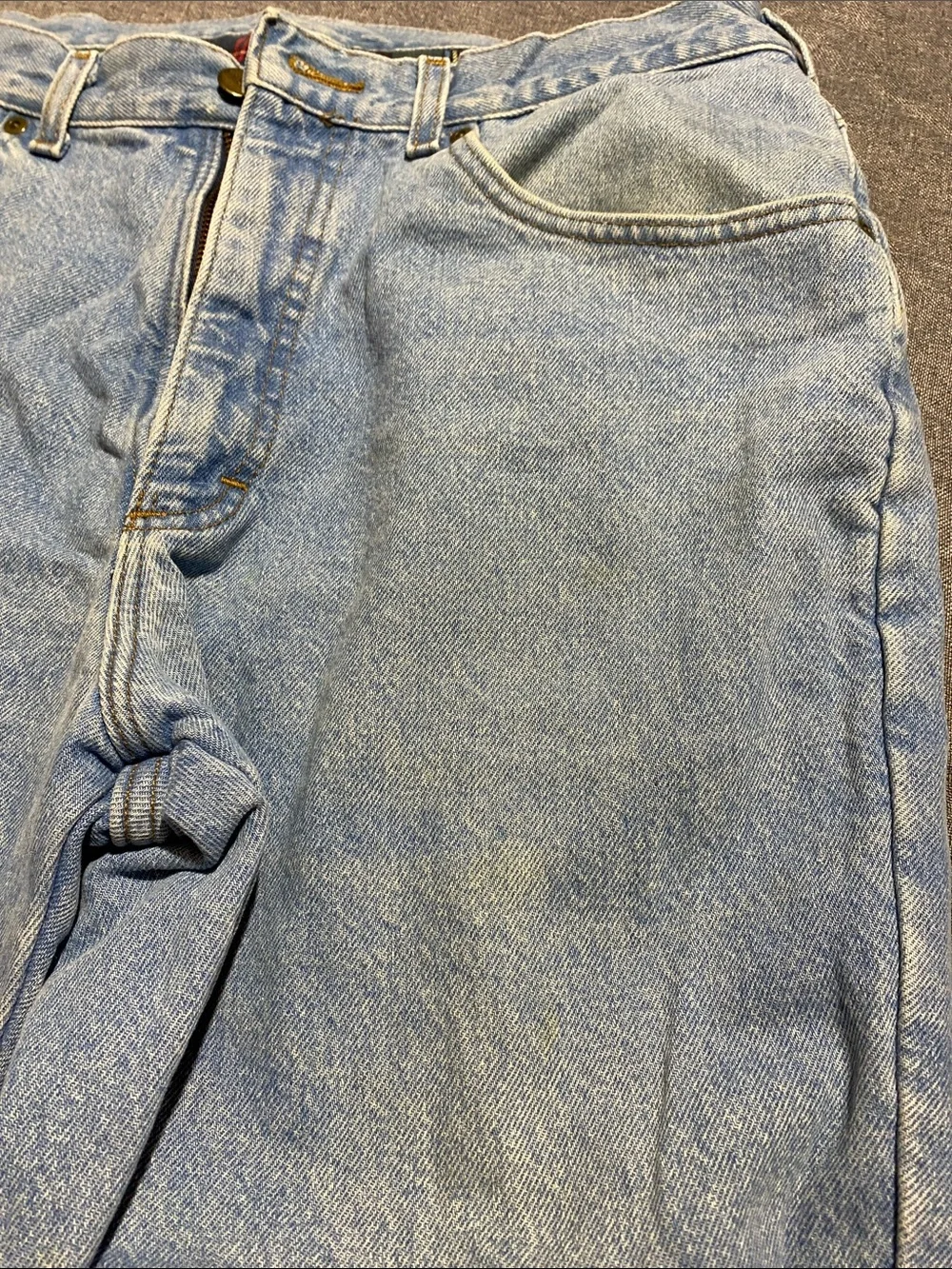 L.L. Bean Light Blue Denim Jeans with Green & Navy Plaid Lining